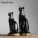 Black and gold bastet cat goddess statue 3 piece set living room decor