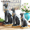 Black and gold bastet cat goddess statue 3 piece set living room decor