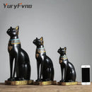 Black and gold bastet cat goddess statue 3 piece set living room decor