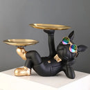 Black and gold bulldog animal figurine living room butler tray