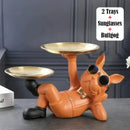 Black and gold bulldog animal figurine living room butler tray