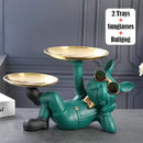 Black and gold bulldog animal figurine living room butler tray