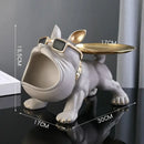 Black and gold bulldog figurine storage box living room decor tray