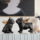 Black and gold winged french bulldog dog sculpture living room decor