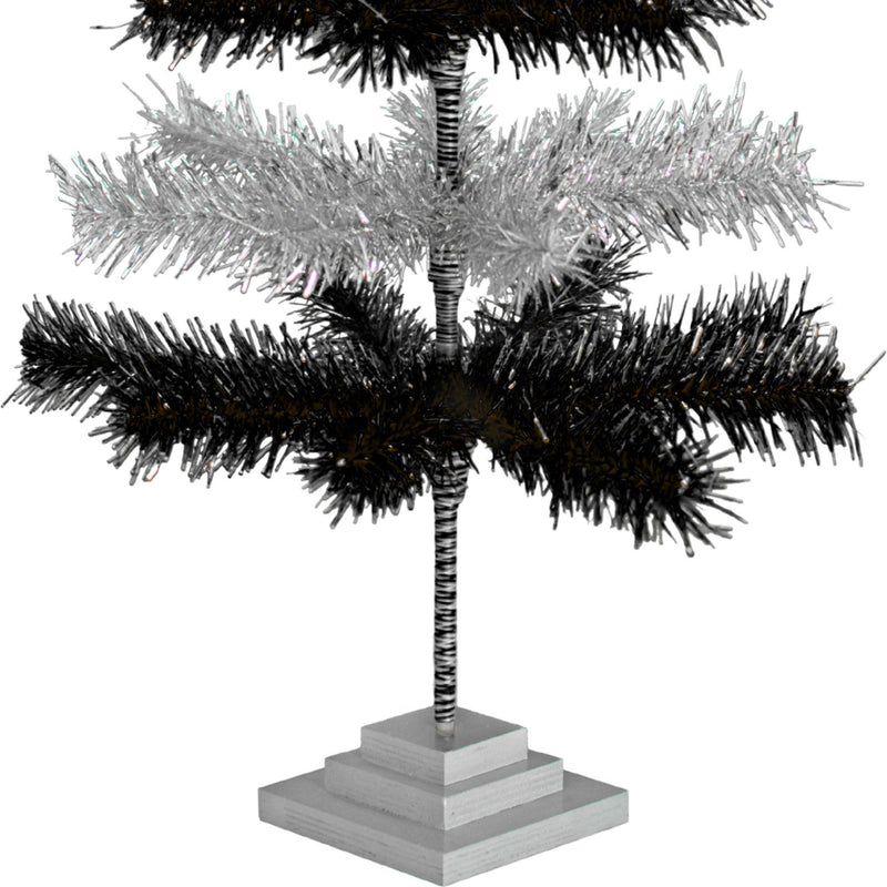 Black & Silver Layered Tinsel Christmas Tree