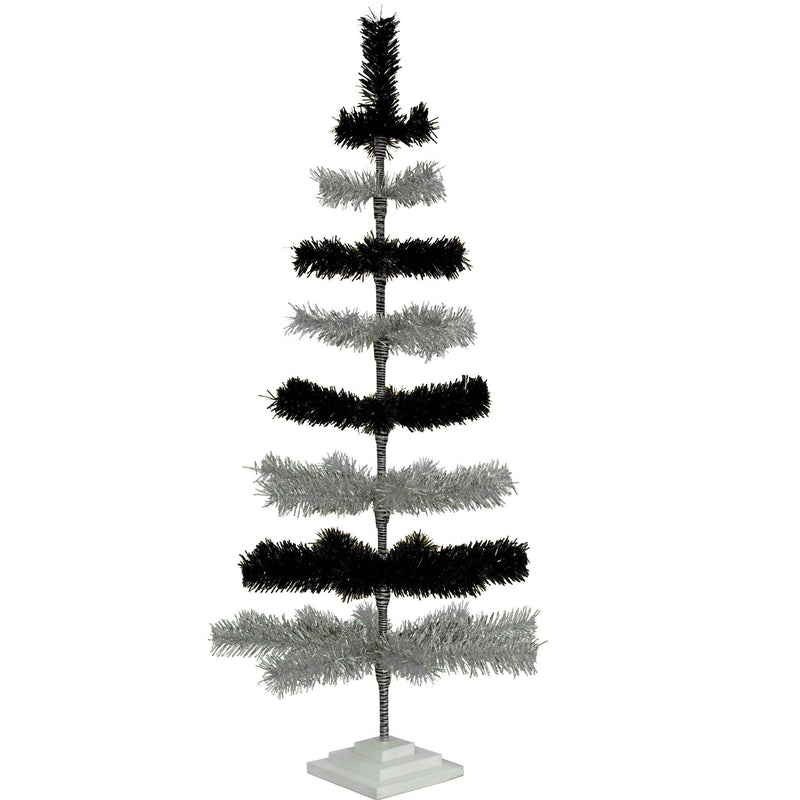 Black & Silver Layered Tinsel Christmas Tree