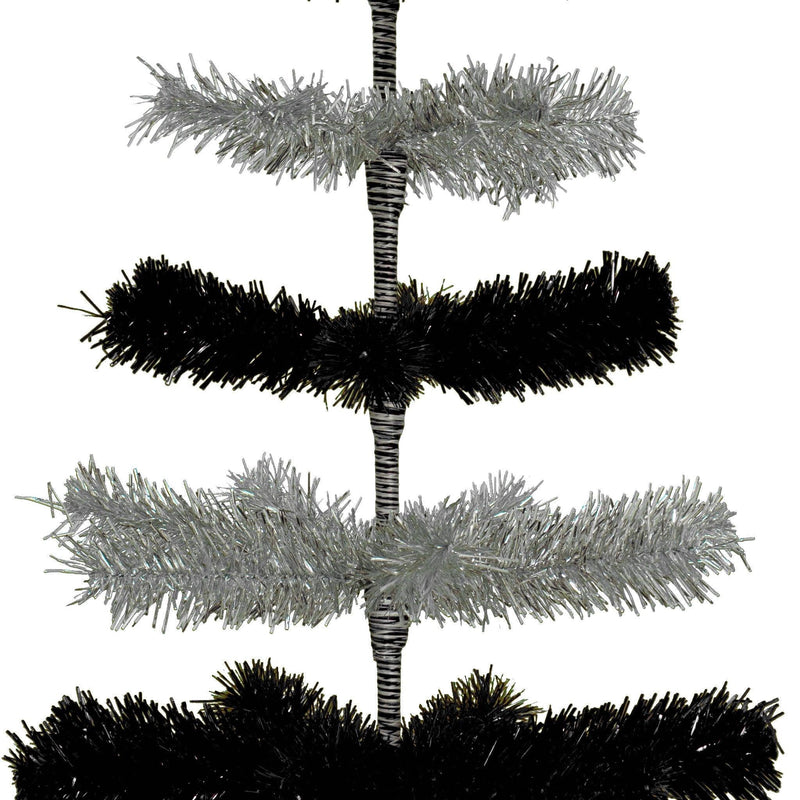 Black & Silver Layered Tinsel Christmas Tree