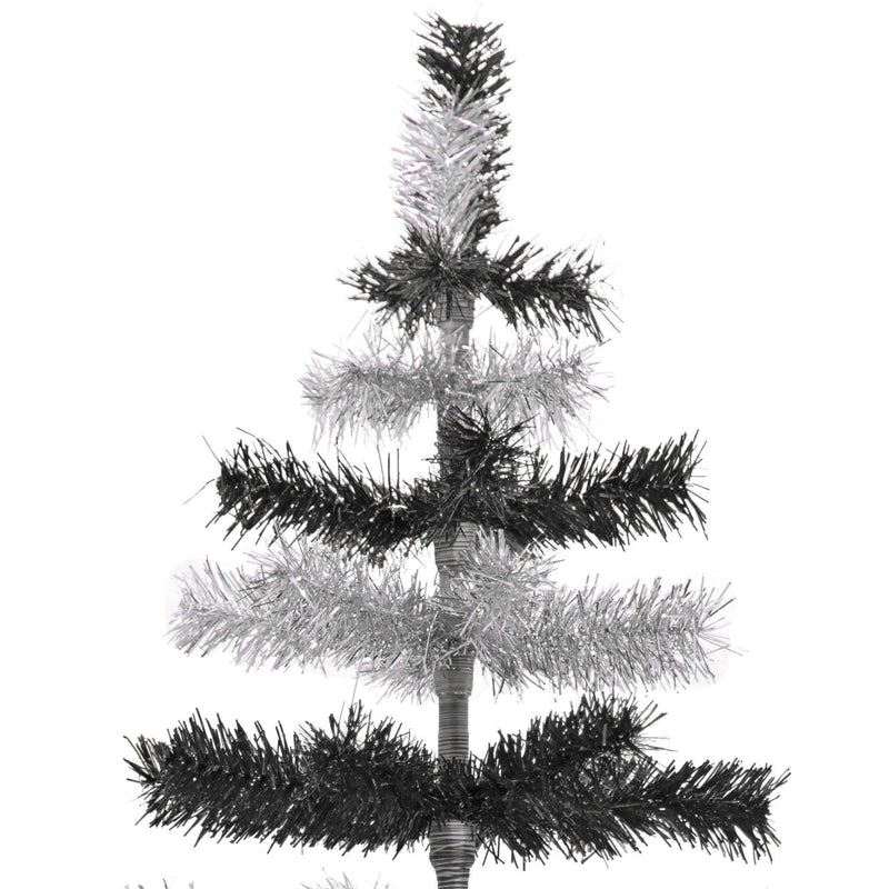 Black & Silver Layered Tinsel Christmas Tree