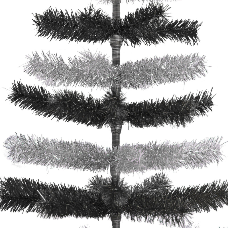 Black & Silver Layered Tinsel Christmas Tree