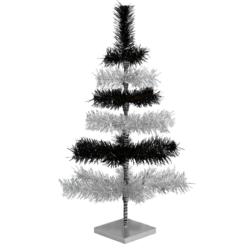 Black & Silver Layered Tinsel Christmas Tree