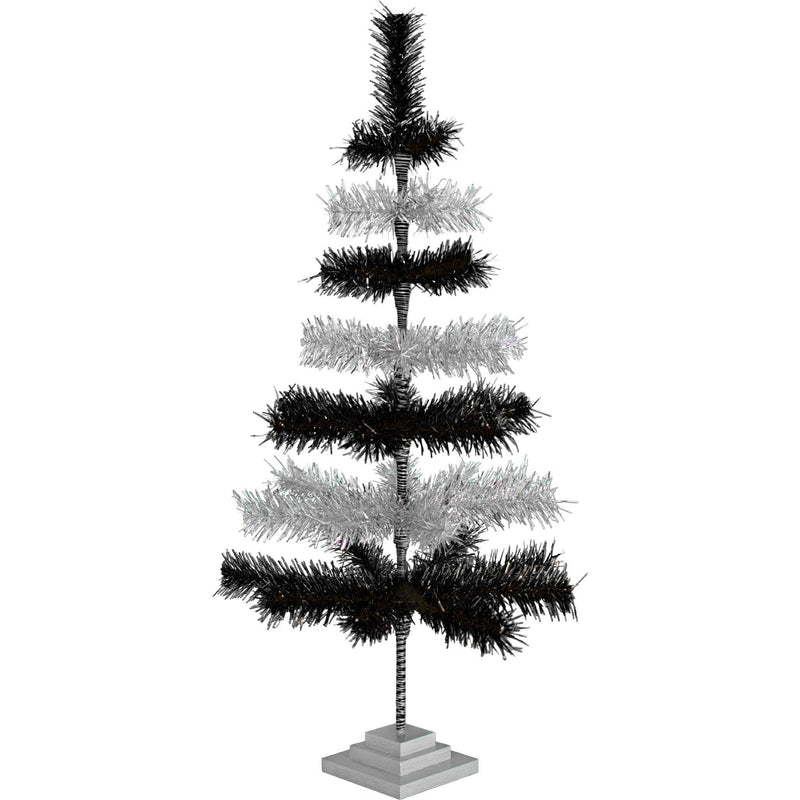 Black & Silver Layered Tinsel Christmas Tree