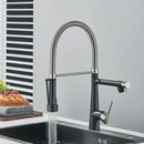 Black and stainless steel kitchen faucet with flexible spout