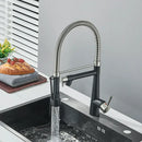 Black and stainless steel kitchen faucet with flexible spout