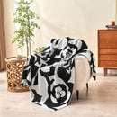 Black and white camellia knitted blanket living room rose throw quilt
