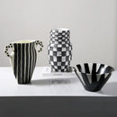 Black and white check geometric ceramic vase living room floral pot