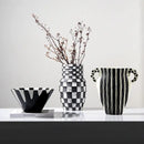 Black and white check geometric ceramic vase living room floral pot