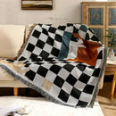 Black and white fox cozy plaid wool blend blanket bedroom throw