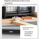 Black and white glass door kitchen cupboard storage rack