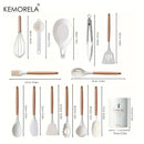 Black and wood silicone kitchen utensil set – kitchen storage box