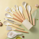 Black and wood silicone kitchen utensil set – kitchen storage box