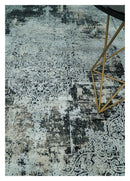 Black and Silver Vintage look Power loomed Art Silk Area Rug