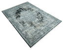 Black and Silver Vintage look Power loomed Art Silk Area Rug