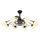 Black branch ceiling fan with globe lights and crystals bedroom