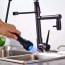Black bronze dual spout kitchen faucet with led sprayer