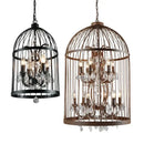 Black & bronze iron birdcage crystal chandelier dining room light