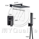 Black bronze square rainfall shower faucet set bathroom wall mount