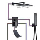 Black bronze square rainfall shower faucet set bathroom wall mount