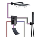 Black bronze square rainfall shower faucet set bathroom wall mount