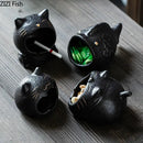 Black cartoon cat ceramic ashtray living room large capacity decor