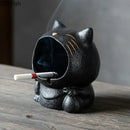 Black cartoon cat ceramic ashtray living room large capacity decor