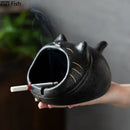 Black cartoon cat ceramic ashtray living room large capacity decor