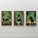 Black Cat Bathroom Wall Art Set
