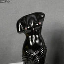Black ceramic female body figurine bust vase living room decor