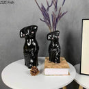 Black ceramic female body figurine bust vase living room decor