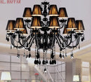 Black crystal chandelier lamps with fabric shades for dining room