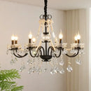 Black crystal chandelier with pearls foyer pendant light