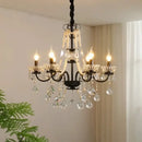 Black crystal chandelier with pearls foyer pendant light