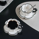 Black edged flower mug set – kitchen white & black ceramic cup