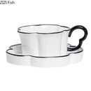 Black edged flower mug set – kitchen white & black ceramic cup