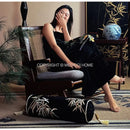Black & gold bamboo leaves embroidery bolster pillow covers bedroom