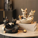 Black & gold french bulldog butler statue office desk organizer