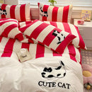 Black & gray cat embroidery stripes bedding set – bedroom bedclothes