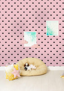 Black Heads of Cats on Pink Background Wallpaper