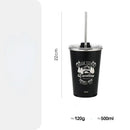 Black insulated vacation bubble tea tumbler with straw kitchen cup