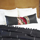 Black Leather & Vintage Kilim Long Lumbar Pillow – Boho Bed Accent