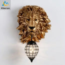 Black lion head wall lamp with glass globe for living room